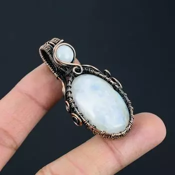 Лунный камень, драгоценный камень, кулон ручной работы из чистой медной проволоки, ювелирный кулон для женщин 2.28 Inches белый