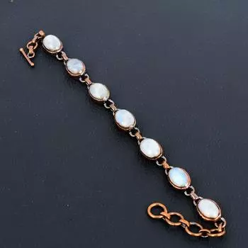 Лунный камень, драгоценный камень, медный браслет ручной работы, гальванопластика, красивый браслет для любви 8 Inches With Adjustable белый