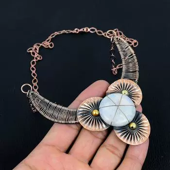 Лунный камень, драгоценный камень, ожерелье ручной работы из чистой медной проволоки, ювелирное изделие для любви 18 Inches белый