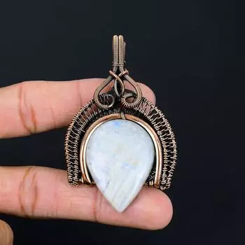 Лунный камень Драгоценный камень ручной работы из чистой медной проволоки, обернутый замечательными ювелирными серьгами 2.95 Incjes белый