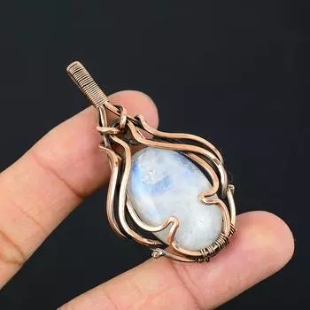 Лунный камень, драгоценный камень ручной работы из чистой медной проволоки, завернутый в замечательную ювелирную подвеску 2.36 белый