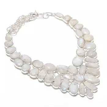 Лунный камень драгоценный камень ручной работы из стерлингового серебра 925 пробы ювелирное ожерелье 18 дюймов F2c43