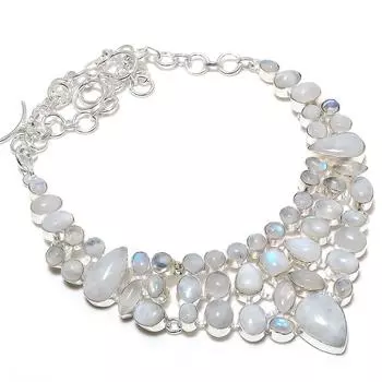 Лунный камень драгоценный камень ручной работы из стерлингового серебра 925 пробы ожерелье 18 дюймов J0f40