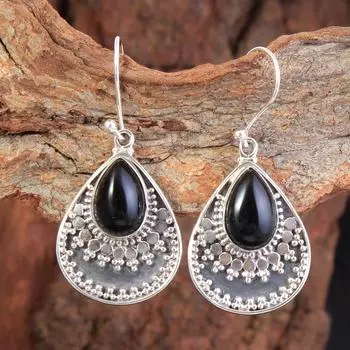 Лунный камень, Лабрадорит, Серьги Ларимар, Ювелирные изделия ручной работы, Серебряная серьга с подвесками, Серебро 925 пробы, Серьги с подвесками чёрный