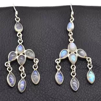 Лунный камень Мотаться Серьги Стерлингового серебра 925 пробы Ювелирные изделия ручной работы Красивые женские серьги белый