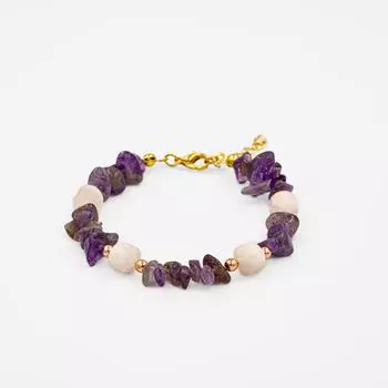 Лунный камень, позолоченный браслет из натурального камня с аметистом