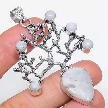 Лунный камень Ручная работа 925 стерлинговое серебро Ювелирная подвеска 2,92 U1u68