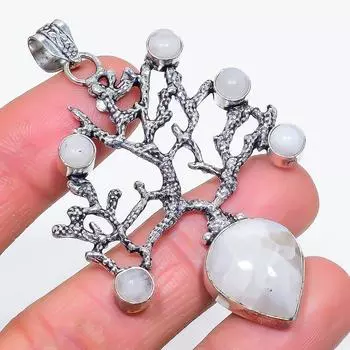 Лунный камень Ручная работа 925 Стерлинговое серебро Ювелирное изделие Подвеска 2,76 m0W55