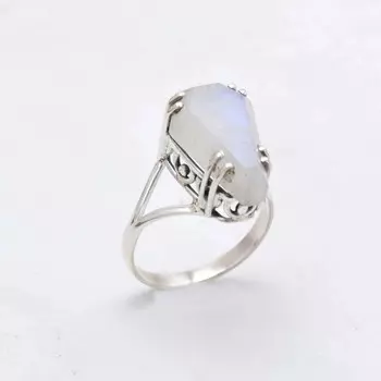 Лунный камень стерлингового серебра 925 гроб кольцо, гроб драгоценный камень Handamde женщин кольцо ювелирные изделия 4 белый