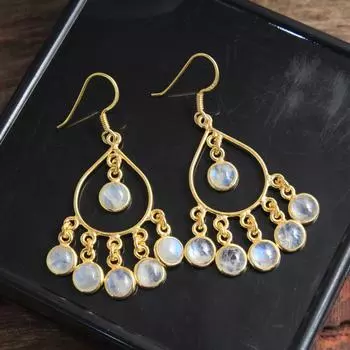 Лунный камень желтое золотое покрытие 100% стерлингового серебра 925 пробы ювелирные изделия женские мотаться серьги жёлтый/золотой