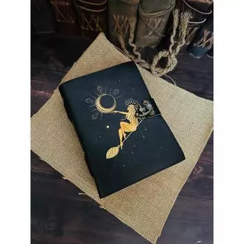 Лунный старинный кожаный дневник Гримуар, бумага с декольными краями, книга заклинаний тени 7 x 5 in чёрный