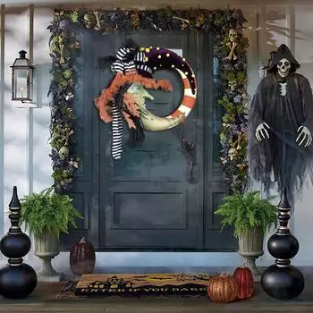 Лунный венок ведьмы, венок на Хэллоуин, подвеска для рождественской вечеринки на Хэллоуин, дверная вешалка One Size