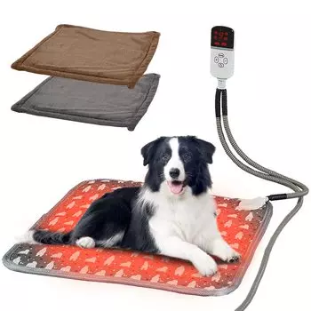 LUNPEAR Pet Hot Carpet с 2 домашними животными, 9-уровневым таймером температуры, подогревом для домашних животных, подогревом для предотвращения привычек жевания, подогревом, подходит для небольших животных, чехлов, обогревателей, кошек, серый