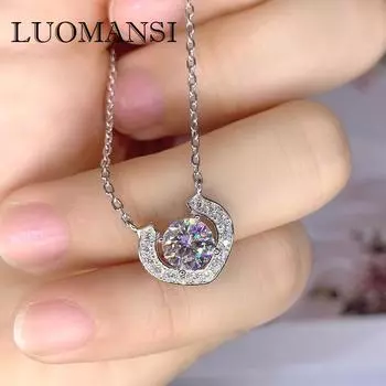 Luomansi Real 1ct 6.5mm Муассанит ретро ожерелье прошло тест на бриллианты S925 стерлингового серебра Женские свадебные вечеринки Изящные ювелирные изделия 40cm