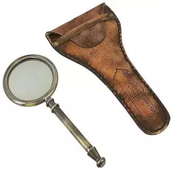 Лупа из цельной латуни в античном стиле с кожаным футляром