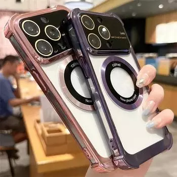 Лупа с прозрачным покрытием и большим окном, магнитная для чехла Magsafe для iPhone 14 13 12 Pro Plus Max, подушка безопасности, жесткий акриловый бампер, чехол For iPhone 14 чёрный