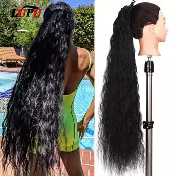 LUPU 80 СМ Синтетический Искусственный Искусственный Хвост Парик На Застежке-липучке В Наращивании Хвоста Натуральные Вьющиеся Накладные Волосы Конский Хвост