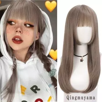 LUPU женский парик Лолита синтетические длинные прямые черные коричневые искусственные накладные волосы натуральные парики для косплея с челкой высокая температура 60CM