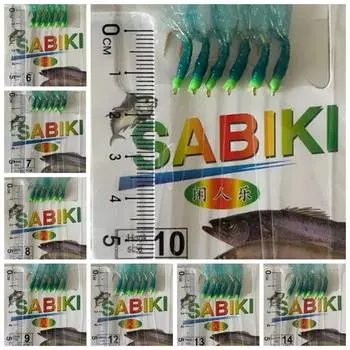 Lures Green Rubber Lures Rubber Golden Tied Hooks Sabiki Sea Fishing Rigs Sea Fishing 6