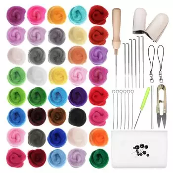 Lurrose Wool Felt 40 Tools Small Craft DIY For Punch Needle Handmade For Decoration Kit, Colors, Included, 3-слойная коробка, Tools, Materials, Beginners,