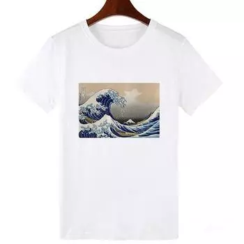 Футболка LUSLOS с принтом морской волны, женская летняя повседневная белая футболка с круглым вырезом и коротким рукавом L белый