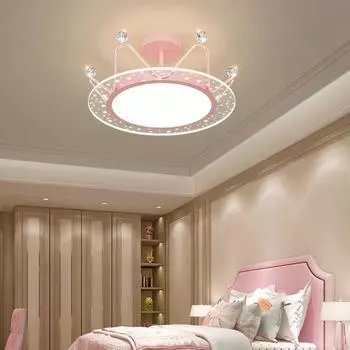 Люстра для детской комнаты, светильник для спальни, новый светодиодный потолочный светильник, простой современный светильник для комнаты, светильник принцессы с короной для спальни 40cm розовый