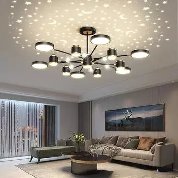 Люстра для гостиной, проекционная звездная люстра, простой современный светодиодный светильник для спальни, ресторана Netflix белый