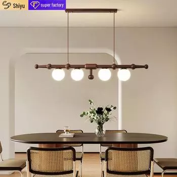 Люстра для обеденного стола в стиле средневековья ваби-саби — французская ретро-японская лампа из массива дерева и стекла Three-Color Dimmable