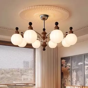 Люстра для спальни в американском стиле ретро, французский винтажный светильник из цельного дерева в дизайнерском стиле 3 headlights