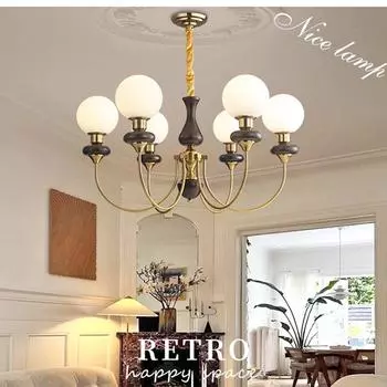 Люстра из цельного дерева в средневековом стиле: Французский художественный дизайн для гостиной, спальни или ресторана Including Three-Color Bulb