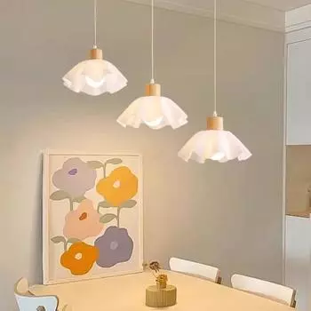 Люстра из дерева в стиле скандинавского японского ваби-саби, прикроватная и обеденная, кремовый цветочный дизайн Without Light Source