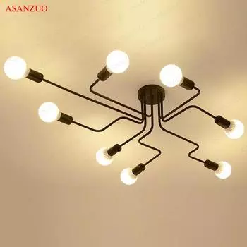 Люстра из кованого железа с несколькими стержнями для гостиной, винтажные потолочные светильники, промышленные лофтовые светильники для скандинавского дома 4 Heads чёрный