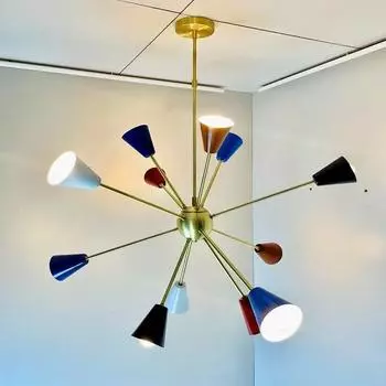 Люстра из латуни Спутник , 12 кронштейнов - Итальянский стиль середины века, стильный светильник - Nordic Lamp Люстра Потолочная - Подвесной подвесной светильник