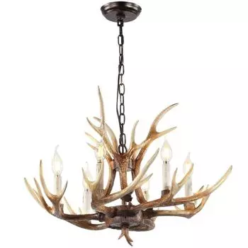 Люстра из рога в деревенском стиле для гостиной и кафе в деревянном коттедже