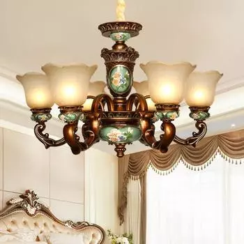 Люстра из смолы для гостиной, светодиодная стеклянная железная художественная люстра 6 headlights