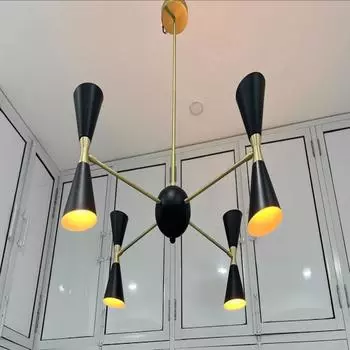 Люстра Light Matte Black Sputnik Люстра Brushed Brass Modern 8 ламп 4 абажура Светильник Декор