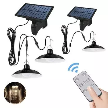 Люстра на солнечных батареях, водонепроницаемая светодиодная лампа, подвесной светильник с двумя головками, украшения с дистанционным управлением для внутреннего сарая Barn Roo