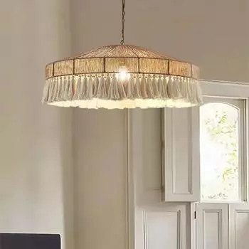 Люстра с конической кисточкой в богемном деревенском стиле из плетеной ткани и макраме