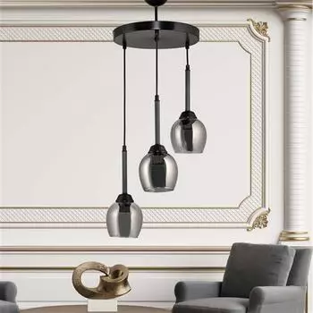 Люстра Safir Light из дымчатого стекла, 3 шт., с подносом, черный