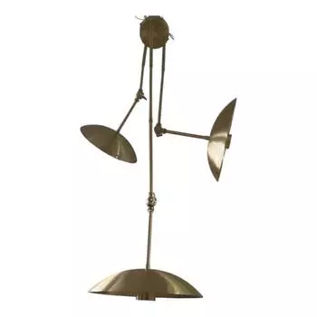 Люстра «Спутник» из латуни середины века на 3 лампы — регулируемый кронштейн