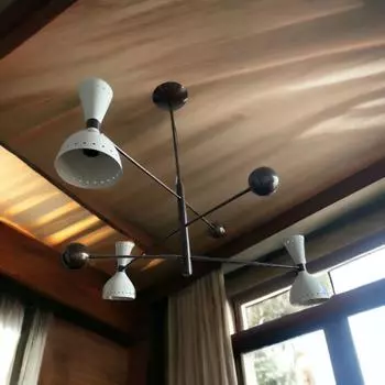 Люстра Sputnik из необработанной латуни в стиле середины века на 4 лампы | Современный подвесной светильник из латуни | Потолочный светильник для гостиной, спальни, кухни