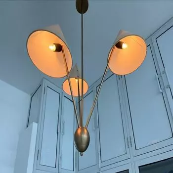 Люстра Sputnik из ткани с 3 абажурами из необработанной латуни, современная люстра середины века, потолочный светильник, светильник