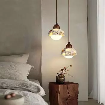 люстра у кровати в скандинавском стиле простая ваби-саби-ветер спальня ресторан кабинет веранда маленькая люстра терраццо творческая атмосфера лам