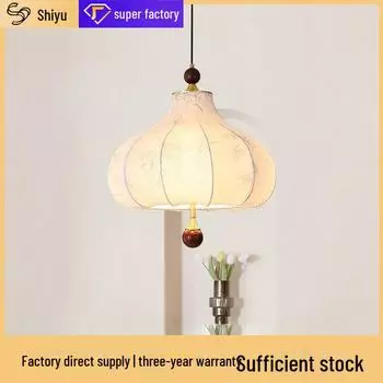 Люстра Wabi-Sabi French Cream из ткани и дерева для спальни или ресторана Three-color Dimmer