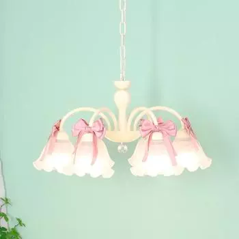 Люстры для комнаты принцессы с розовым бантом, симпатичные лампы для спальни маленькой девочки, для гостиной, обеденного стола, хрустальная люстра со светодиодами
