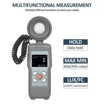 Люксметр Цифровой измеритель освещенности Портативный диапазон измерения температуры окружающей среды до 200 000 люкс серый