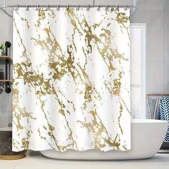 Luxurious Gold Marble Shower Curtain White Metallic Bathroom Decor for Home Improvement Projects Water-Resistant Bath Liner with 90x180cm