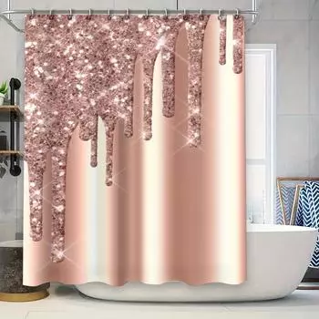 Luxurious Rose Gold Shower Curtain with Bling Sparkle Print Home Decor Waterproof Bath Accessories .com 90x180cm
