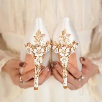 luxurious sexy women s high heels floral slim heels wedding shoes pointed shallow mouth banquet women s singles shoes 34