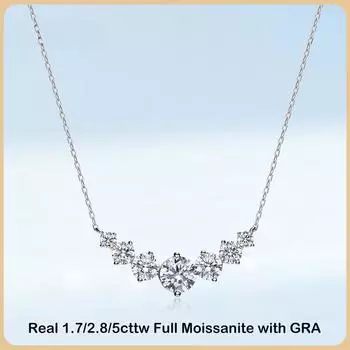 Роскошное ожерелье с подвеской из муассанита 1,7/2,8/5 карат для женщин, ожерелье из стерлингового серебра 925 пробы, ожерелье на годовщину свадьбы, ювелирные изделия Total 1.7CT